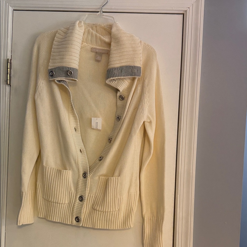 Banana Republic Cream Cardigan with Gray Accents